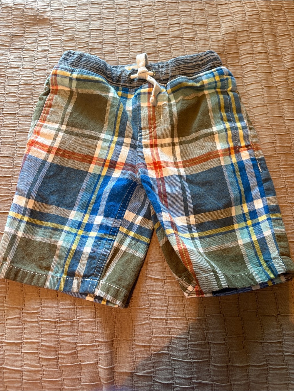 Boden Plaid Drawstring Shorts in Blue, Green, Yellow